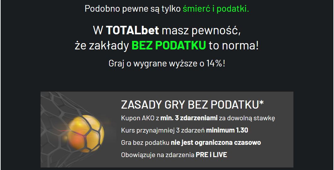 Gra bez podatku u legalnego bukmachera TotalBet