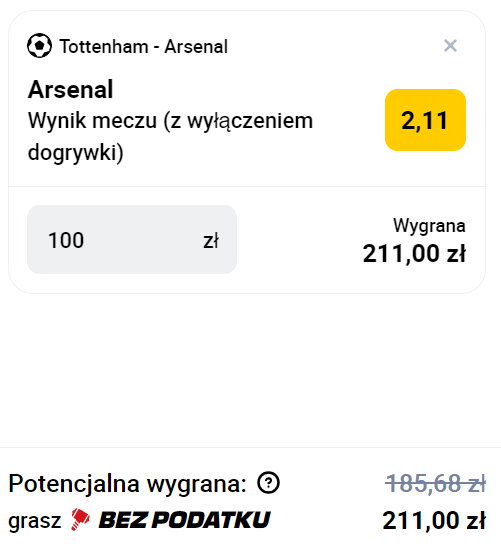 Kupon w Betclic ukazujący różnicę podatku u legalnego bukmachera w Polsce