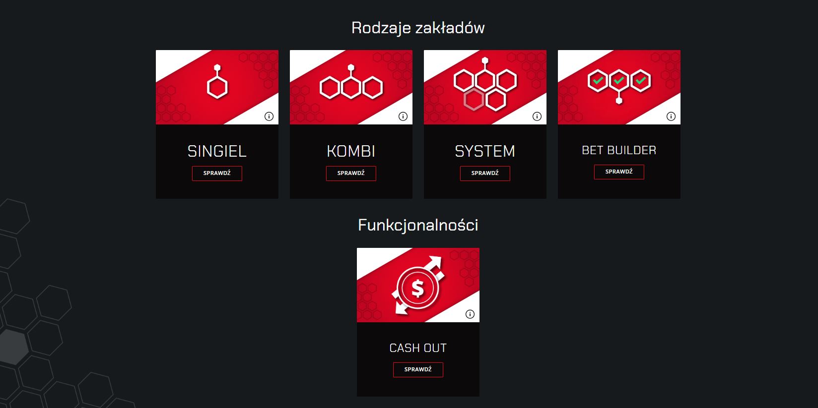 Betters funkcjonalności, rodzaje zakładów