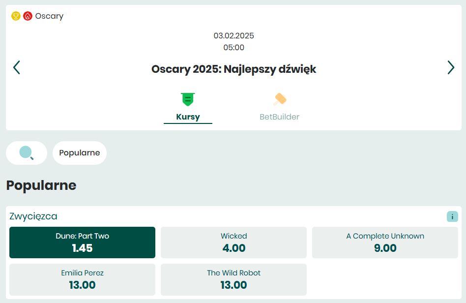 Oscary 2025 typy bukmacherskie Diuna najlepsza muzyka