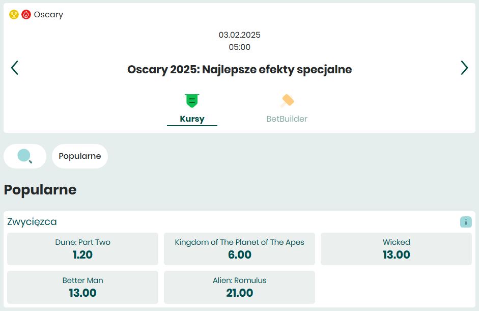 Oscary 2025 zakłady bukmacherskie najlepsze efekty specjalne