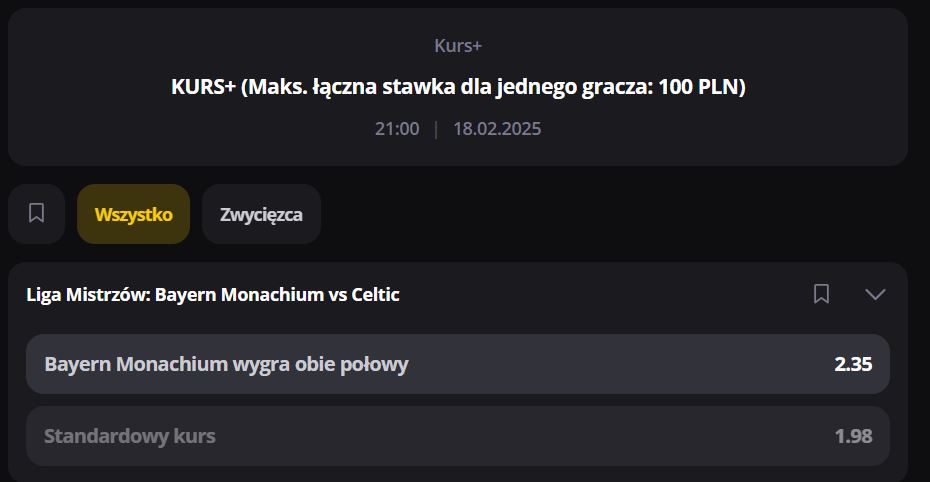 LV BET Liga Mistrzów 18 lutego promocje bukmacherskie