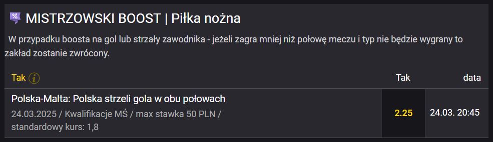 Polska strzeli w obu połowach bonusy bukmacherskie 24.03 Fortuna