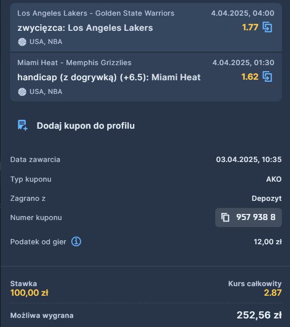 NBA kupon dnia 04.04