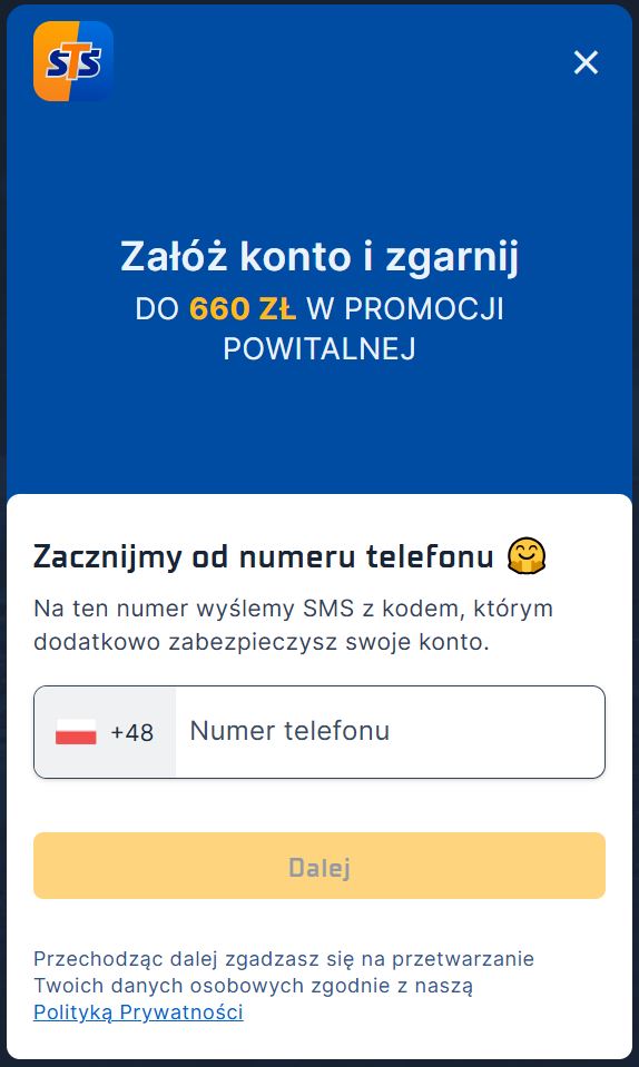 STS jak założyć konto nr telefonu