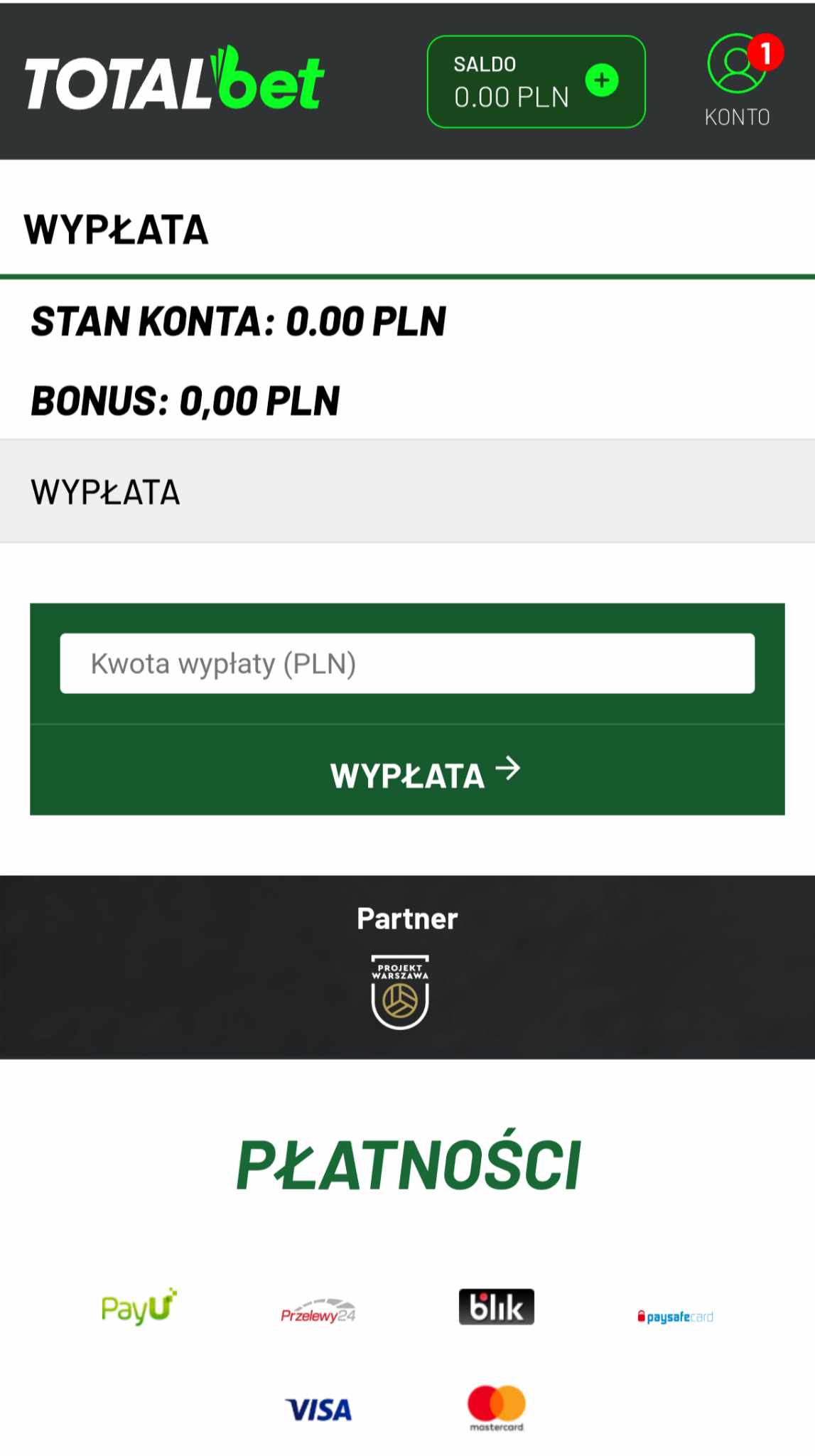 Totalbet - wypłata apka